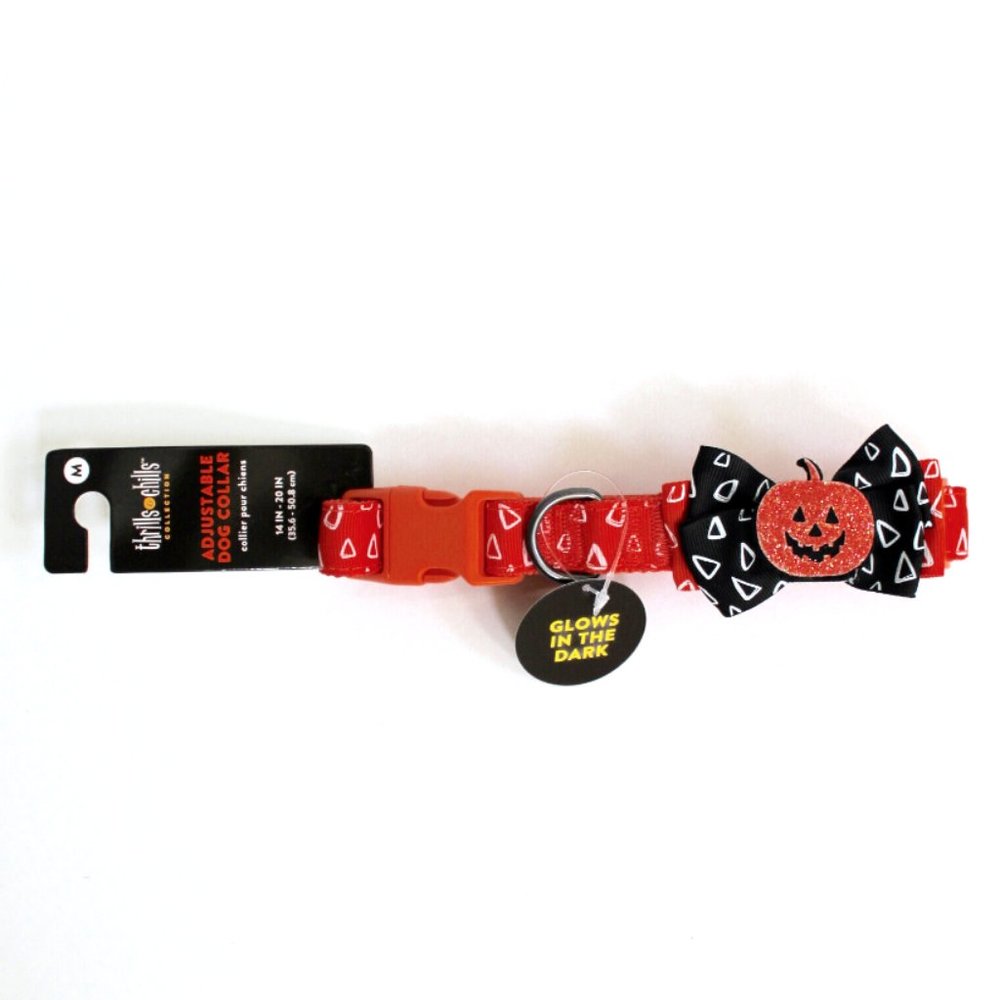 Halloween Pumpkin Adjustable Dog Collar Size M 14 in - 20 in